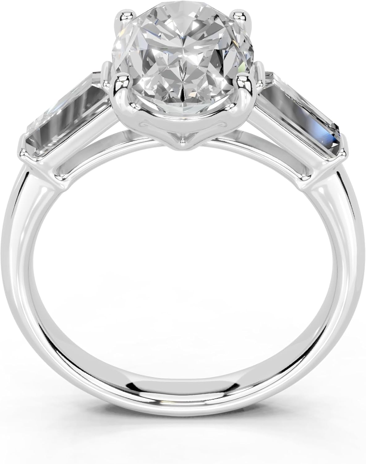 Oval Cut Lab Grown Diamond IGI Certified 4 Prong Baguette Accent Engagement Anniversary Wedding Ring in 14K Gold, Platinium for Women (1.0-5.0 Ct, F-G Color, VS1-VS2 Clarity)