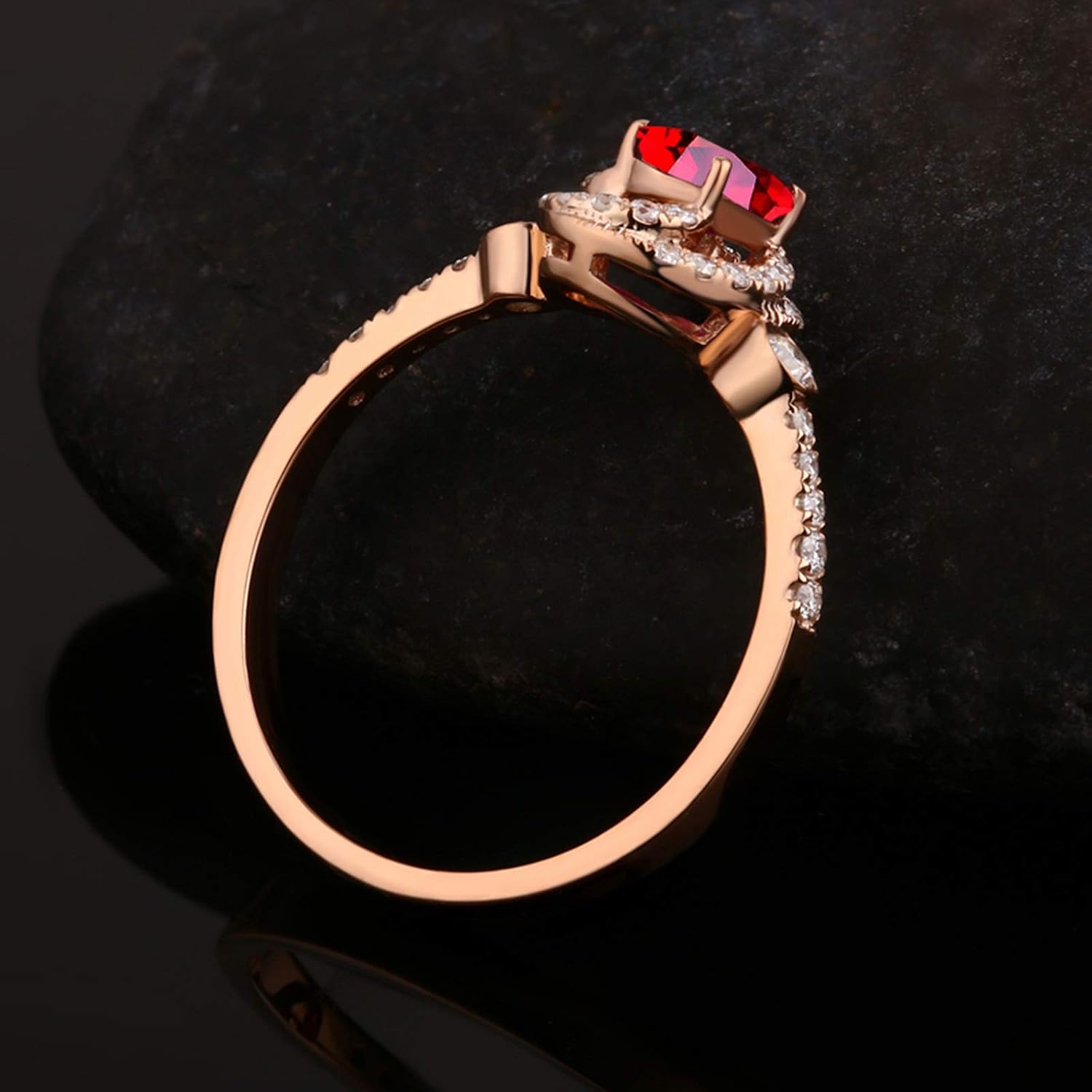 Aienid 18Ct Rose Gold Diamond Engagement Rings Women Oval Ruby with Diamond Engagement Ring for Her