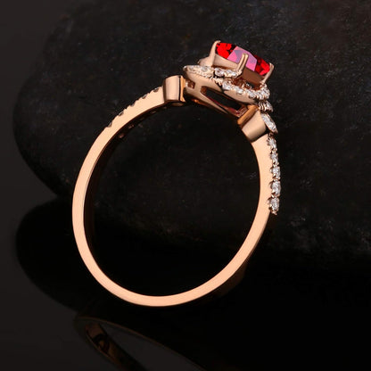Aienid 18Ct Rose Gold Diamond Engagement Rings Women Oval Ruby with Diamond Engagement Ring for Her
