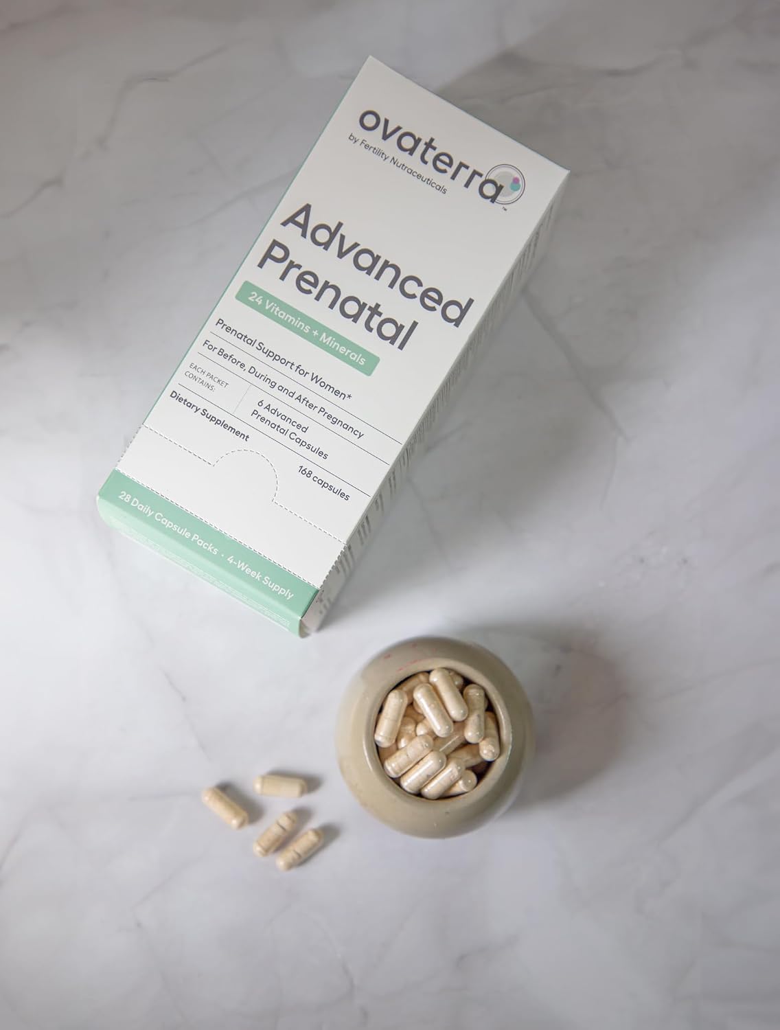 Ovaterra Advanced Prenatal & OvoEnergen CoQ10 Bundle to Support Women Reproductive Health and Egg Health 168 Capsules & 84-100mg Softgel Capsules - 28 Day Supply