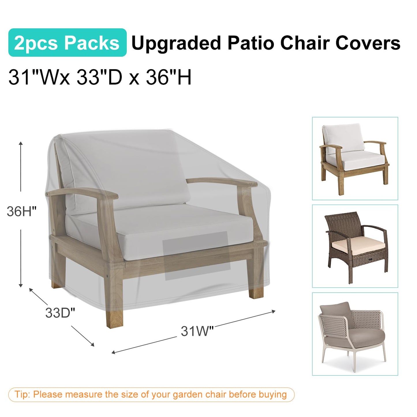 Patio Chair Covers for Outdoor Furniture Waterproof 2 Pack, Lawn Chair Covers 600D Heavy Duty Oxford Cloth, Large Covers for Lounge Lawn Deep Seat 38" W x 31" D x 29" H-Brown