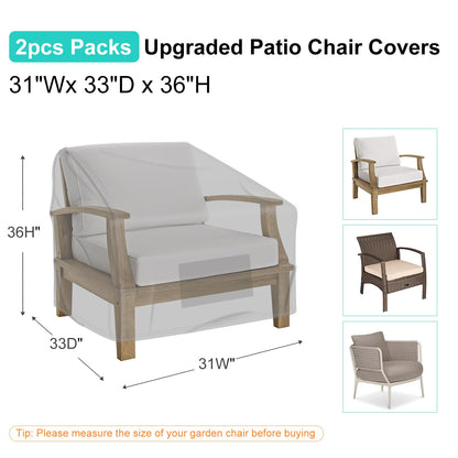 Patio Chair Covers for Outdoor Furniture Waterproof 2 Pack, Lawn Chair Covers 600D Heavy Duty Oxford Cloth, Large Covers for Lounge Lawn Deep Seat 38" W x 31" D x 29" H-Brown