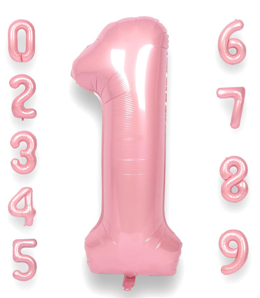 RainbowQ Party 1 Balloon Number 40 Inch for Boy or Girl Big Pink 0-9 Foil Mylar Large 1 Number Balloon Happy 1st Birthday Party Anniversary Decorations Supplies