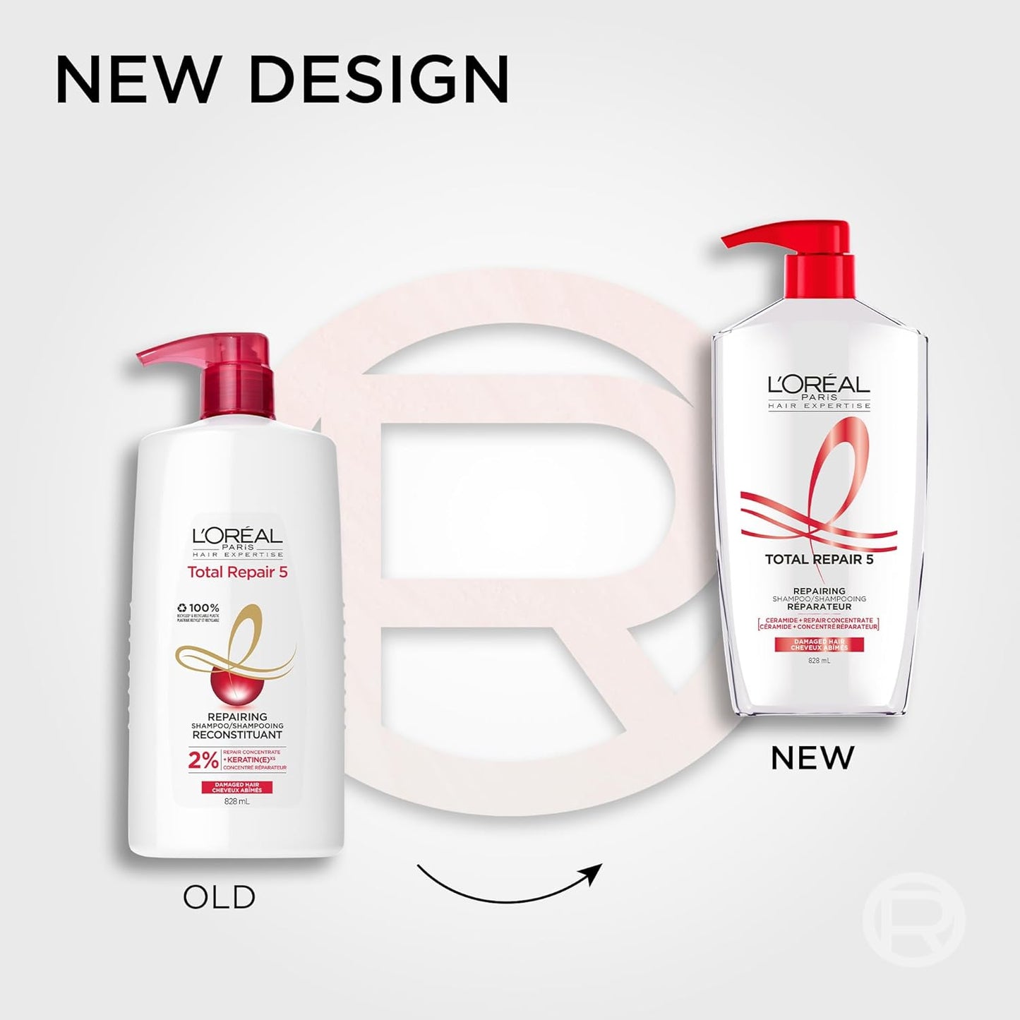 L'Oréal Paris Hair Expertise Total Repair 5 Shampoo für trockenes und strapaziertes Haar, mit Keratin XS Technologie zur Reparatur von Spliss und zur Wiederherstellung der Stärke, 828 ml (Verpackung kann variieren)
