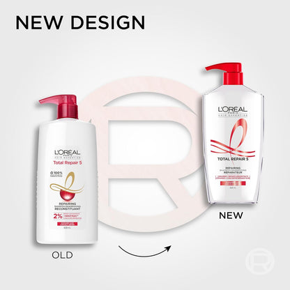 L'Oréal Paris Hair Expertise Total Repair 5 Shampoo für trockenes und strapaziertes Haar, mit Keratin XS Technologie zur Reparatur von Spliss und zur Wiederherstellung der Stärke, 828 ml (Verpackung kann variieren)