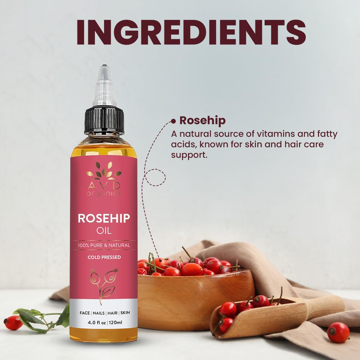 AVD Organics Rosmarinöl für Haarwachstum & Kopfhaut | Mit Biotin angereichert | Haarstärkend, pflegend und voluminös | Mit Jojoba- & Rizinusöl angereichert | GVO-frei 120ml