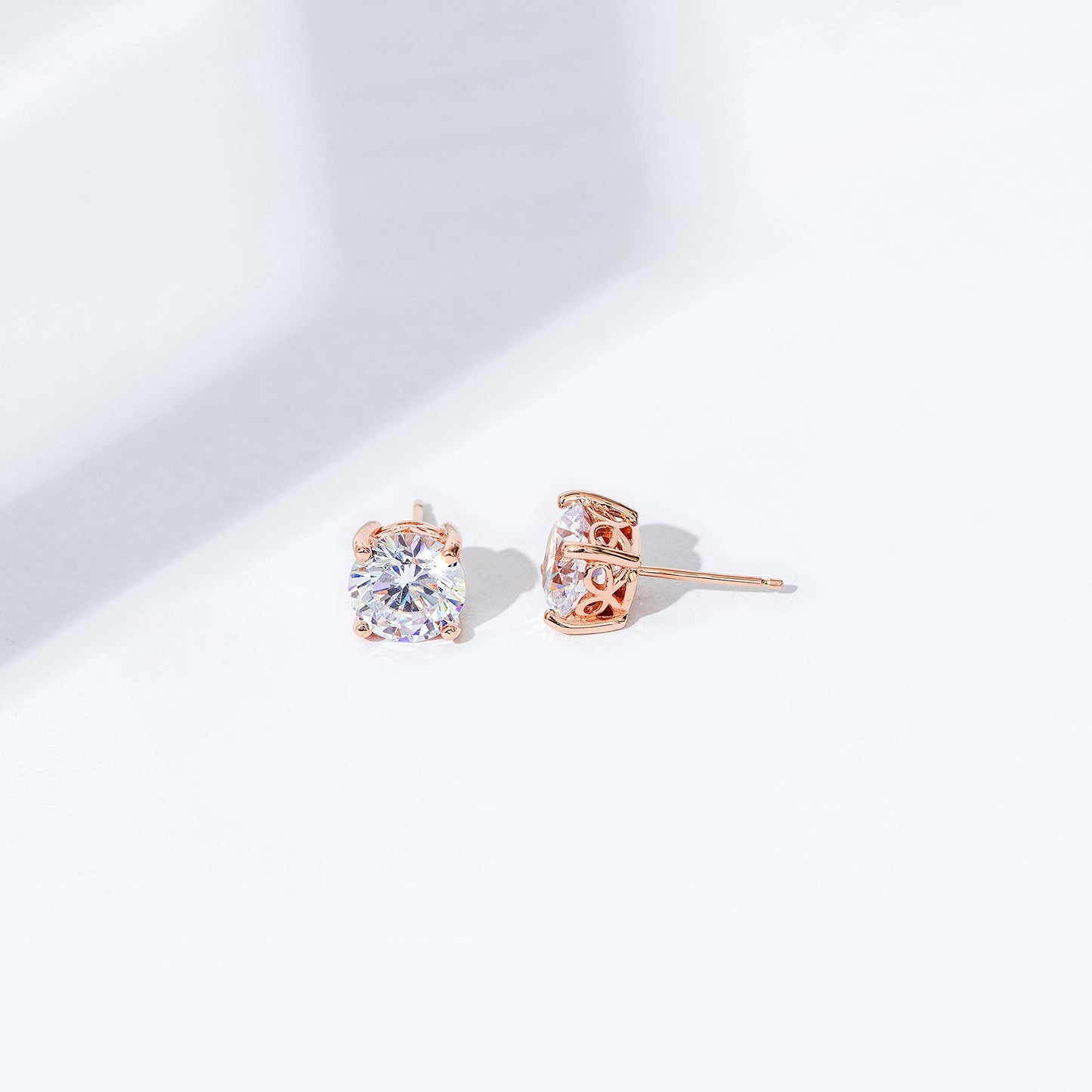 Amazon Essentials Yellow Gold Plated, Platinum or Rose Gold Plated Sterling Silver Infinite Elements Cubic Zirconia Stud Earrings | White, Blue, Green, or Pink Cubic Zirconia