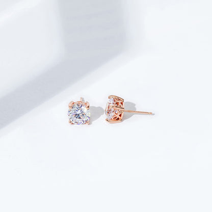 Amazon Essentials Yellow Gold Plated, Platinum or Rose Gold Plated Sterling Silver Infinite Elements Cubic Zirconia Stud Earrings | White, Blue, Green, or Pink Cubic Zirconia