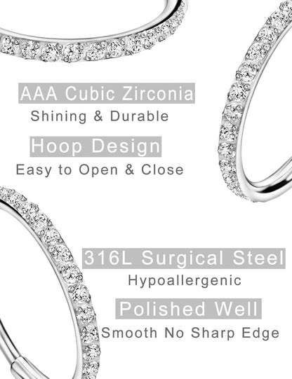 TDEBA Conch Piercing Schmuck, 316L Chirurgenstahl Segment Nasenring, CZ Knorpel Ohrringe, Lippenring, Segment Helix Rook Nahtloser Clicker Piercing Schmuck