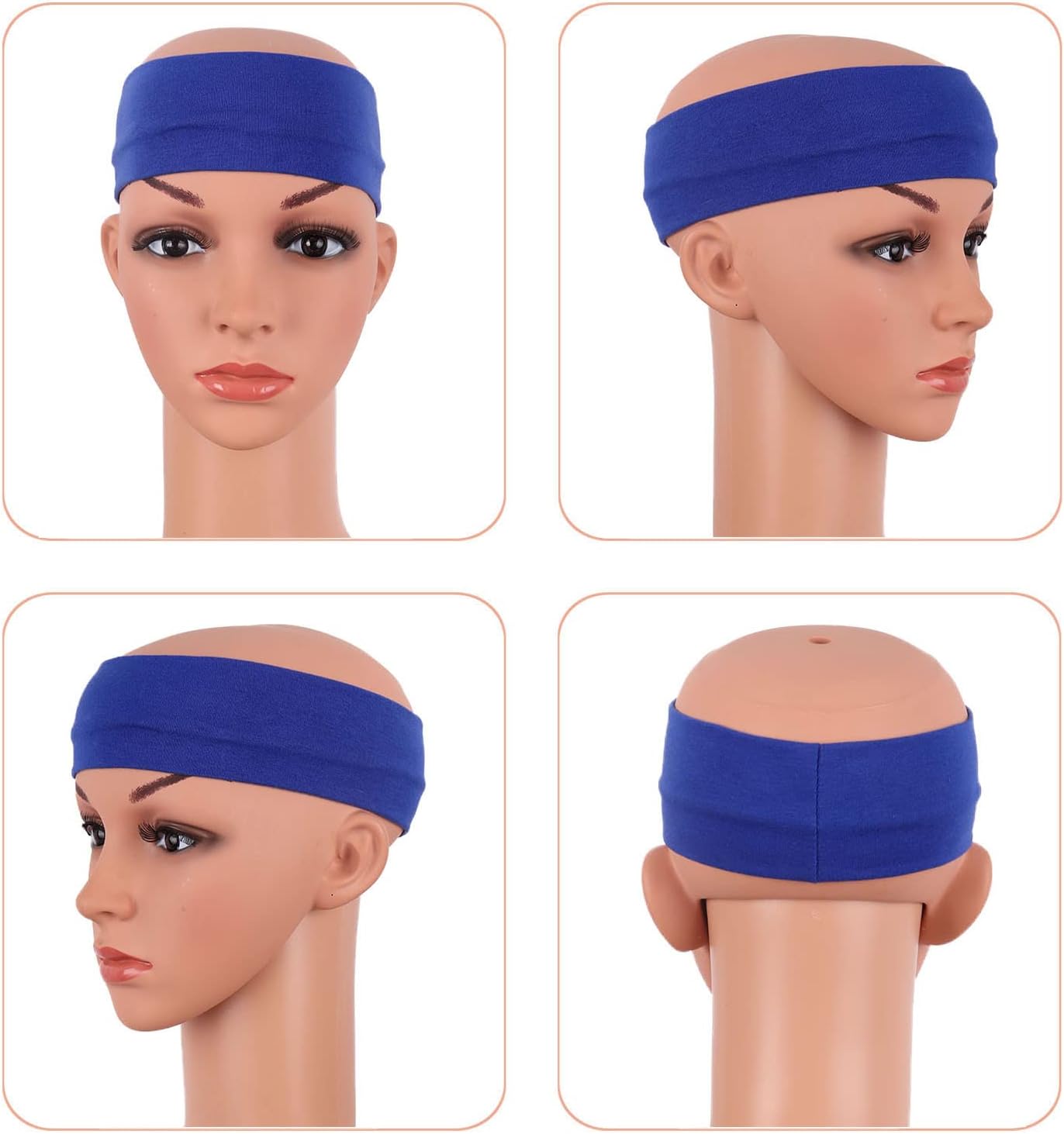 MapofBeauty 3er-Pack Yoga-Stirnbänder, dehnbar, Baumwolle, Haarband, für Sport, Laufen, Training, Fitnessstudio (einfarbig)