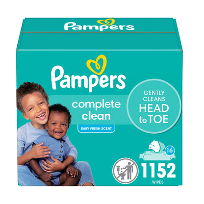 Pampers Baby-Feuchttücher, Complete Clean, Baby Fresh Duft, reinigt sanft von Kopf bis Fuß, 216 Stück (3 Packungen mit wiederverschließbarem Deckel)