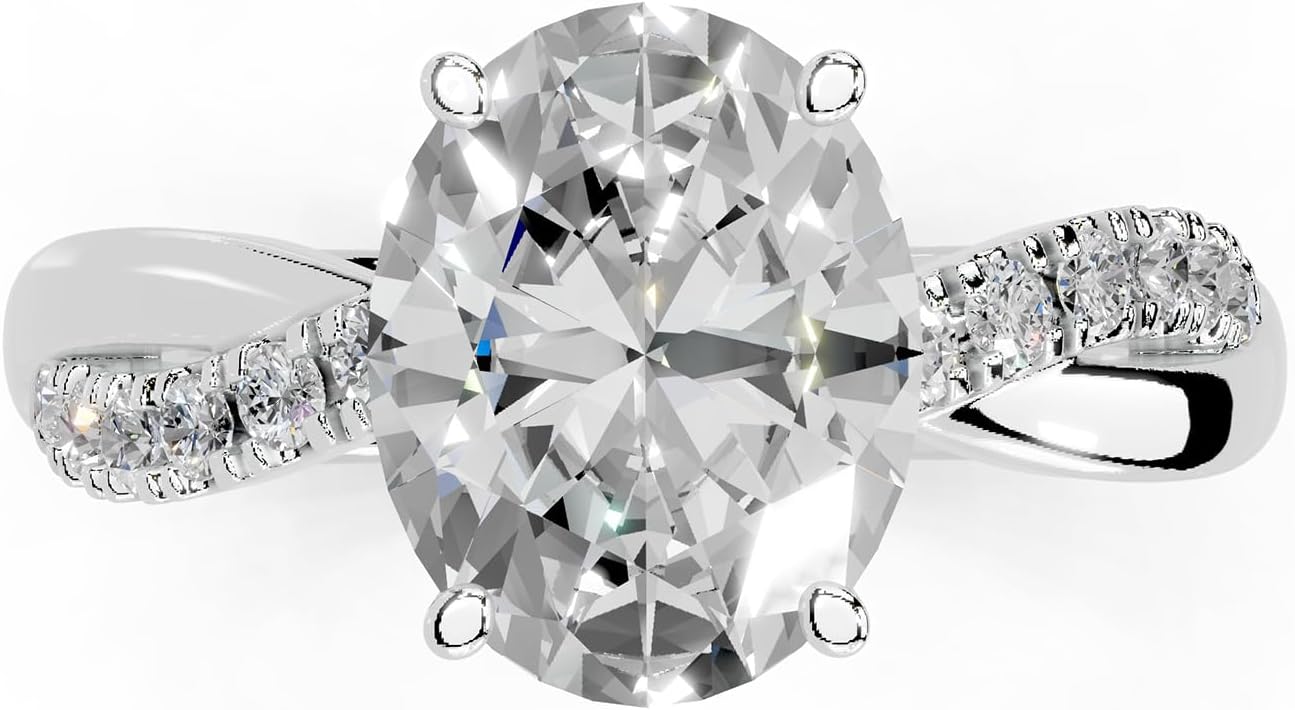 Oval Cut Lab Grown Diamond IGI Certified 4 Prong Fancy Engagement Ring in 14K Gold, Platinium for Women (1.0-5.0 Ct, F-G Color, VS1-VS2 Clarity)