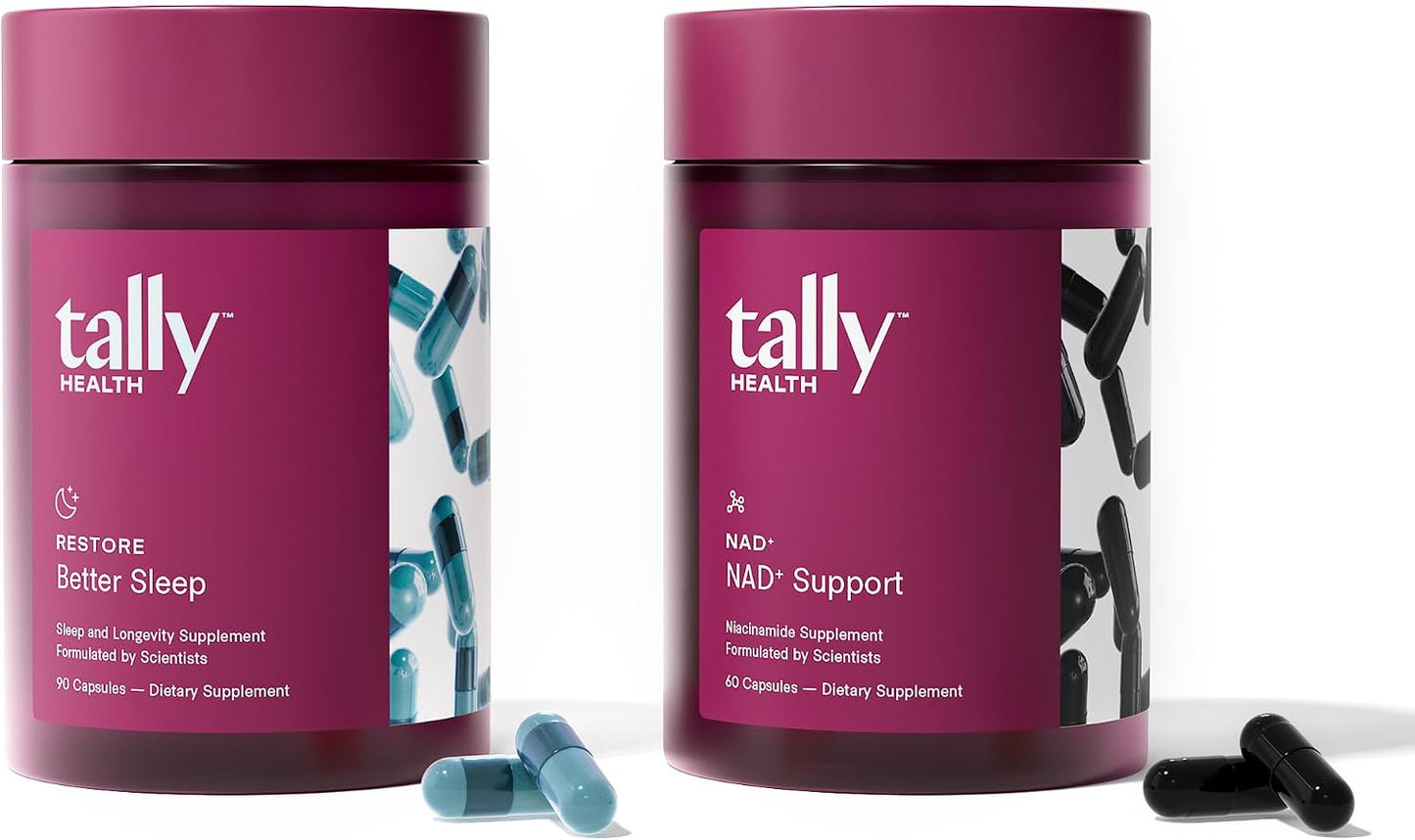 Tally Health Super NAD+ Bundle - Restorative Sleep + Cellular Energy & DNA Repair with Restore (30-Day Supply, 90 Caps) + NAD+ (30-Day Supply, 60 Caps)