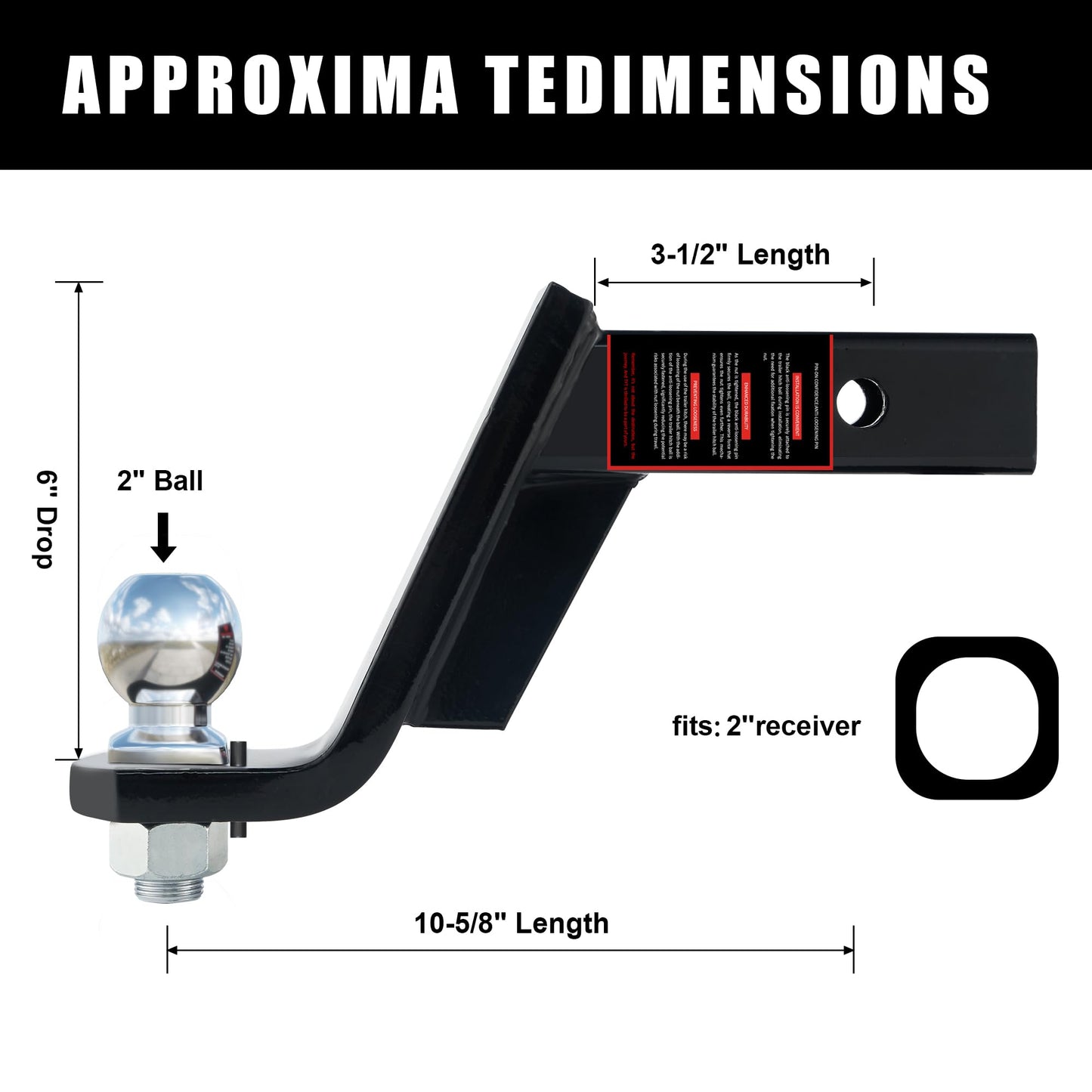 TYT Adjustable Truck Trailer Hitch for 2 inch Receiver, 6" Drop/Rise Tow Hitch with Dual Balls (2" & 2-5/16"), Compatible with Heavy-Duty Trailer Systems up to 20,000 lbs, Includes Hitch Tightener