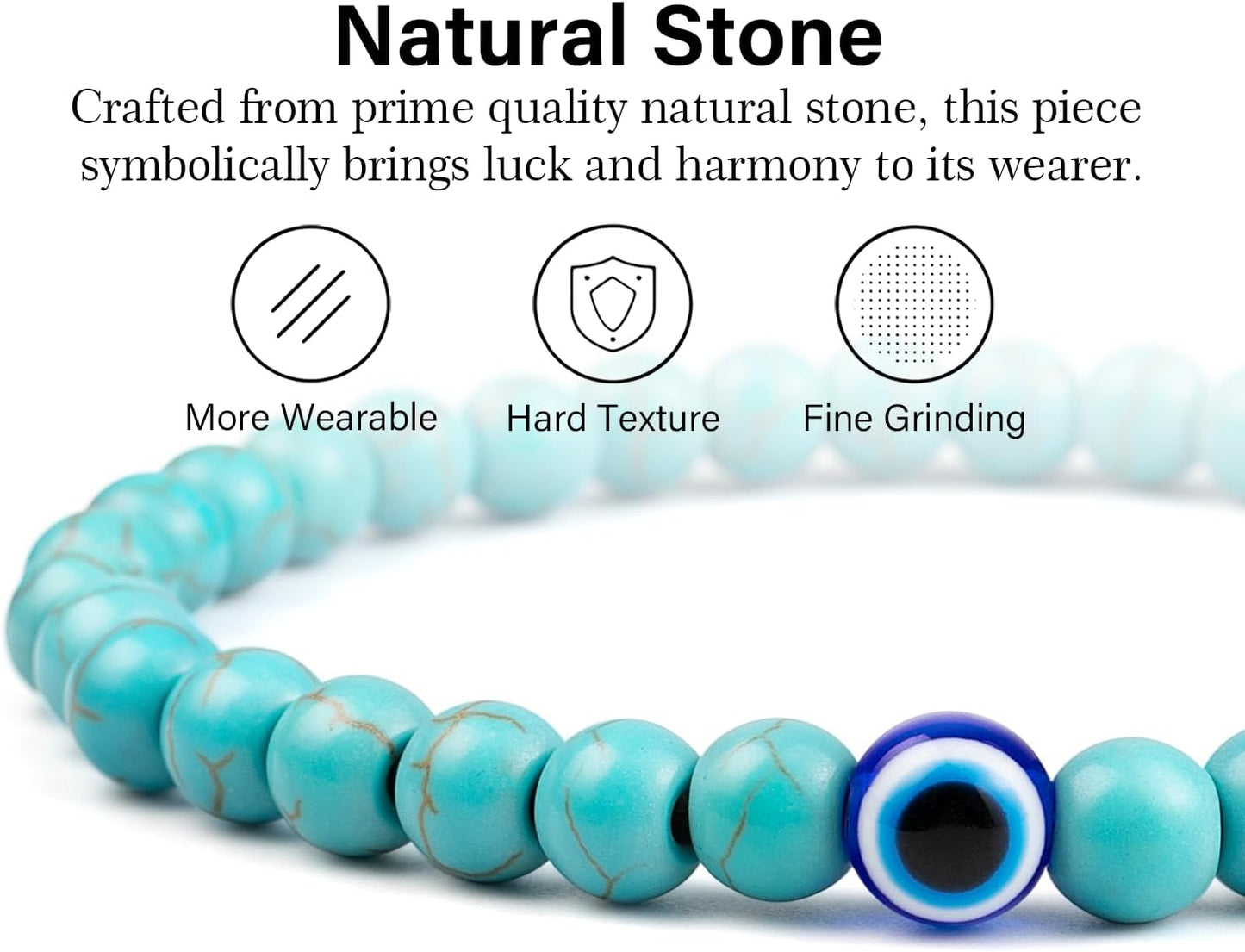 6 mm Böses Auge Armband aus schwarzen Kristallen – verstellbares Set aus Natursteinen für Herren und Damen, Schutzamulett als Geschenk für den Alltag/Geburtstag/Jahrestag