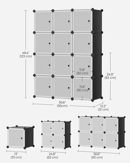 SONGMICS Cube Storage Organizer, Set of 16 Plastic Cubes, Closet Organizers and Storage, Room Organization, Bedroom Living Room, 12.2 x 48.4 x 48.4 Inches, Rustic Brown ULPC442A01