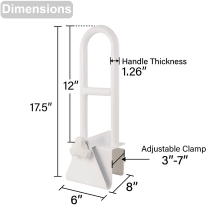 Vaunn Medical Adjustable Height Bathtub Safety Rail, Extra-Height 17"-20" Tall Extension ADA Compliant Shower Grab Bar Handle for Elderly and Disabled, Secure Locking Tub Clamp, 300 lbs