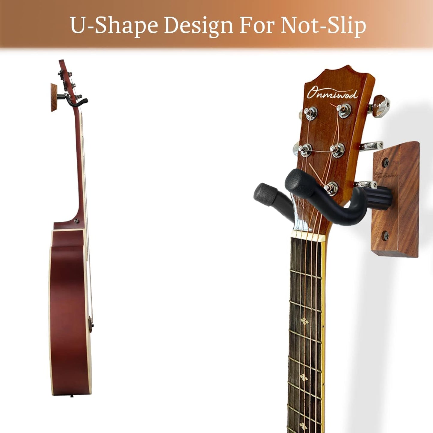 Gitarren-Wandhalterung, 2er-Pack, Gitarrenbügel aus schwarzem Nussbaumholz, U-förmige Gitarren-Wandhalterung, Gitarrenhalter-Hakenständer für Akustik-, E-Gitarre, Banjo,, Bass, Geschenk für Gitarristen, Männer, Jungen