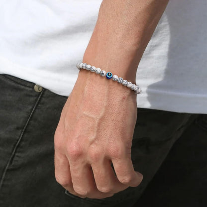 6 mm Böses Auge Armband aus schwarzen Kristallen – verstellbares Set aus Natursteinen für Herren und Damen, Schutzamulett als Geschenk für den Alltag/Geburtstag/Jahrestag