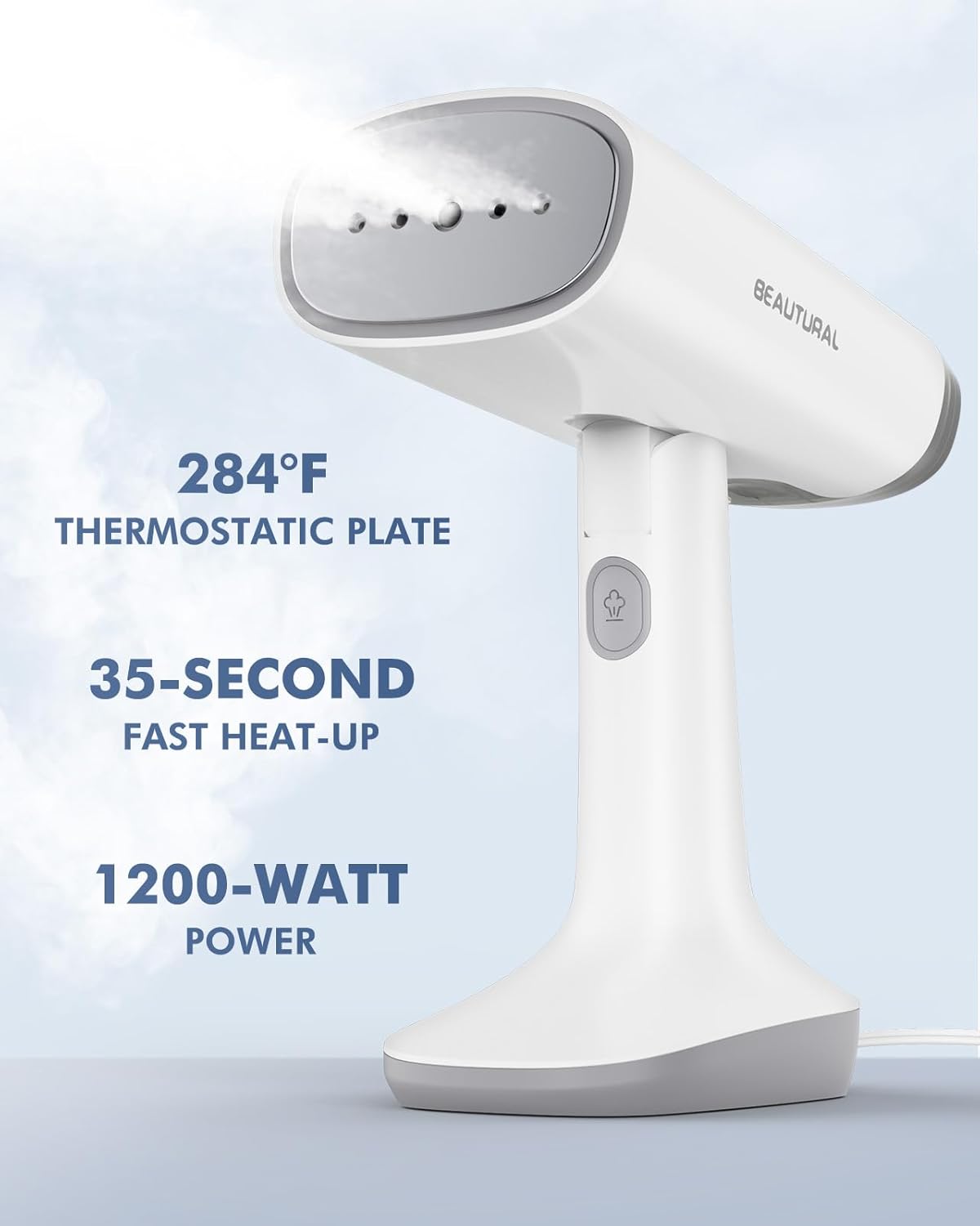 BEAUTURAL 1200-Watt Handheld-Dampfglätter für Kleidung, 30 Sekunden Aufheizzeit, 260 ml Wassertank, Aqua