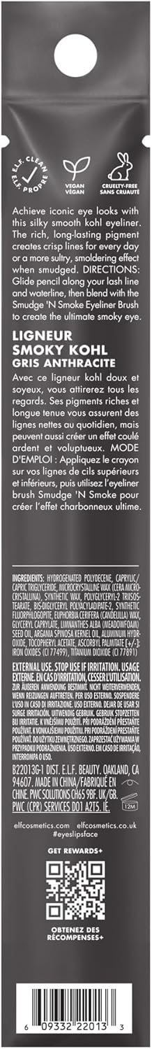 e.l.f. Smoky Kohl Eyeliner, Augenstift für langanhaltende, ausdrucksstarke, hochpigmentierte Make-up-Looks, vegan & tierversuchsfrei, Black Velvet