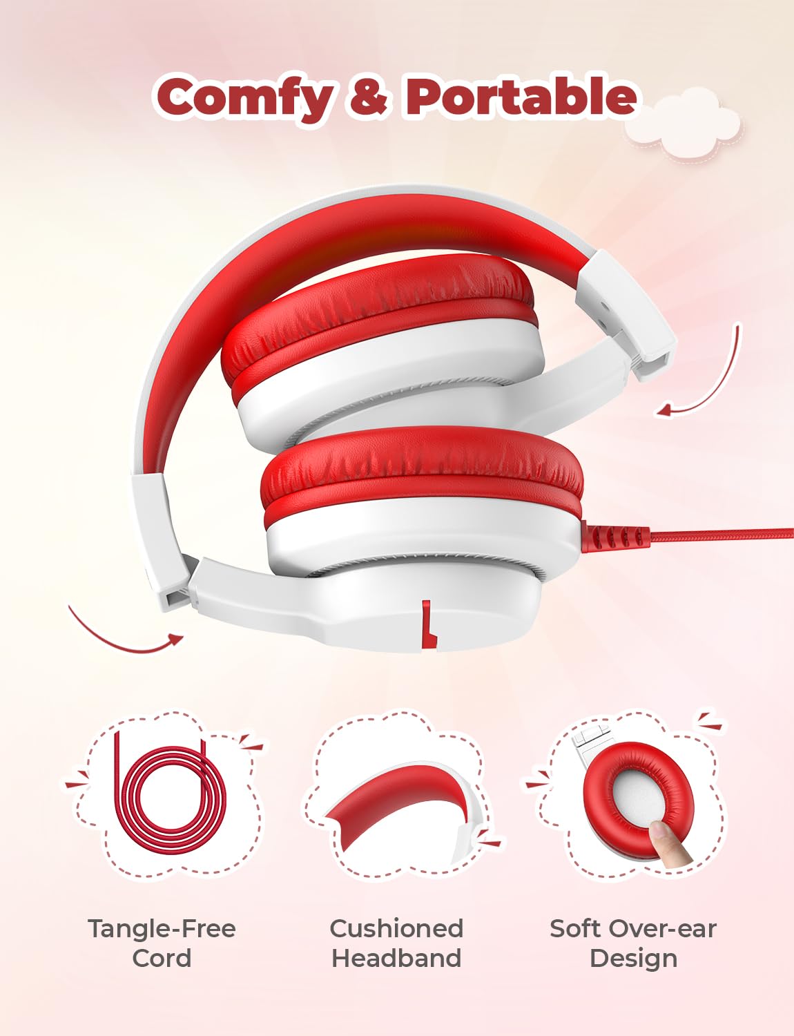 iClever Kinderkopfhörer für Schule und Reisen, sichere Lautstärkebegrenzung, HD-Mikrofon, Stereo-Sound Over-Ear-Kopfhörer für Mädchen und Jungen, FunShare Faltbar, 3,5 mm kabelgebunden für iPad Computer, HS19