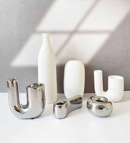 Candle Holder Silver Ceramic Tea Light Candlestick Candle Lamps Holder Set of 3 for Wedding Party Home Decor