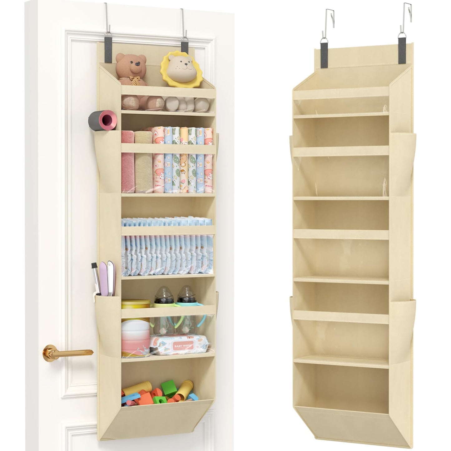 Lifewit 1 Pack Over the Door Organizer, 5 Section Clear Window Hanging Storage with 4 Side Pockets, Sturdy Anti Tilt 40 lbs Load Behind Door for Closet, Bedroom, Bathroom, Nursery, Dorm, Dark Gray