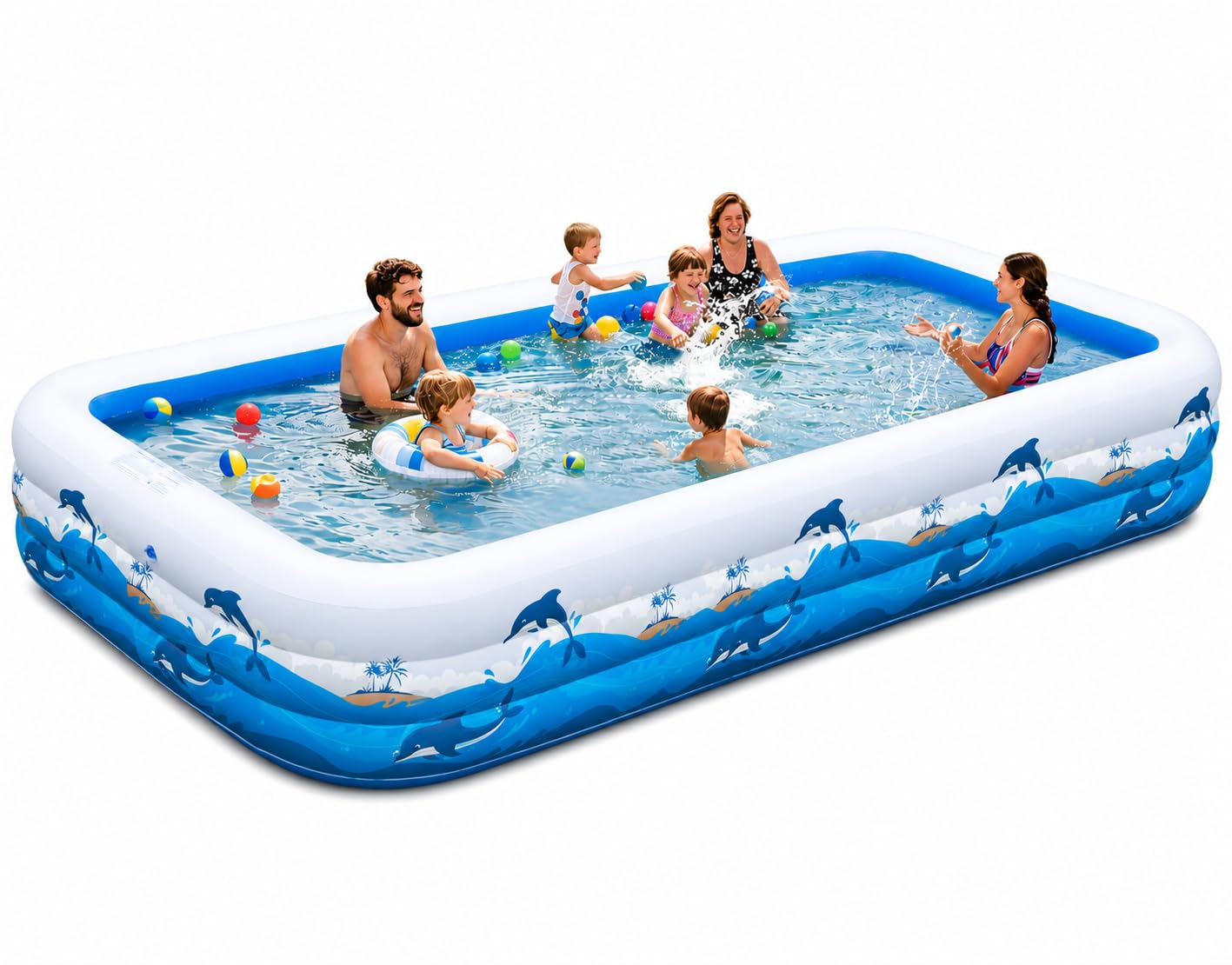 Extra Large Inflatable Pool for Adults & Kids, Family Size Blow Up Pool 165" x 76" x 22", Thickened PVC Swimming Pool with Electric Pump for Backyard Parties, Summer Fun & Outdoor Play