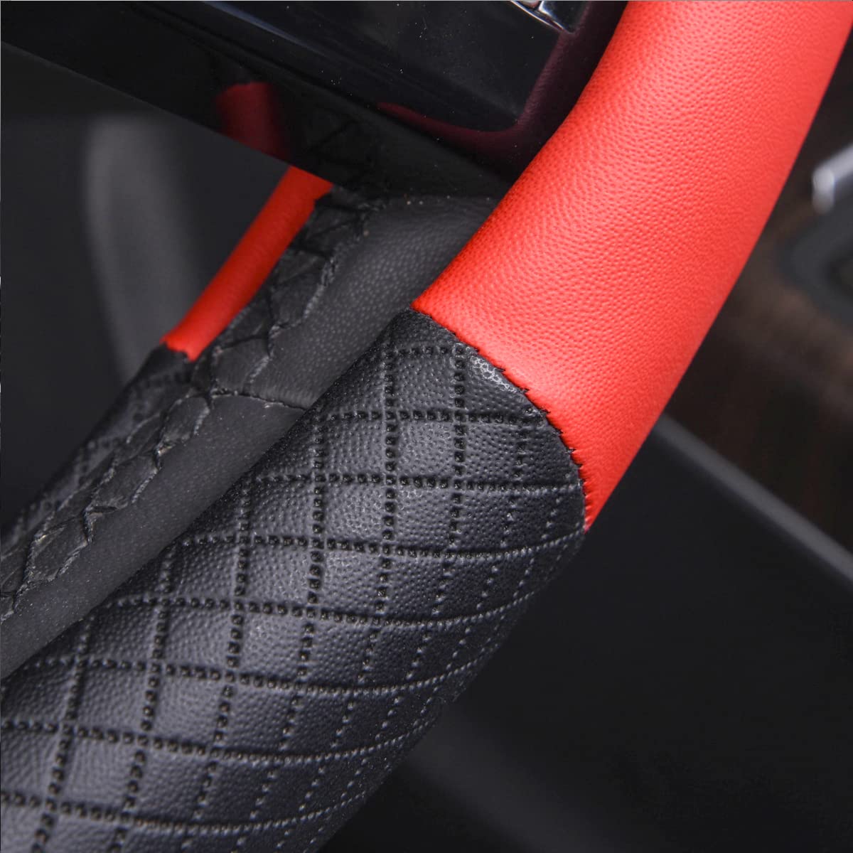 CAR PASS Line Rider Mikrofaser-Leder Sportlicher Lenkradbezug Universal Passend für 95% LKW, SUV, PKW, 36,8-38,1 cm Rutschfest Sicher Bequem Design (Schwarz-Grau)