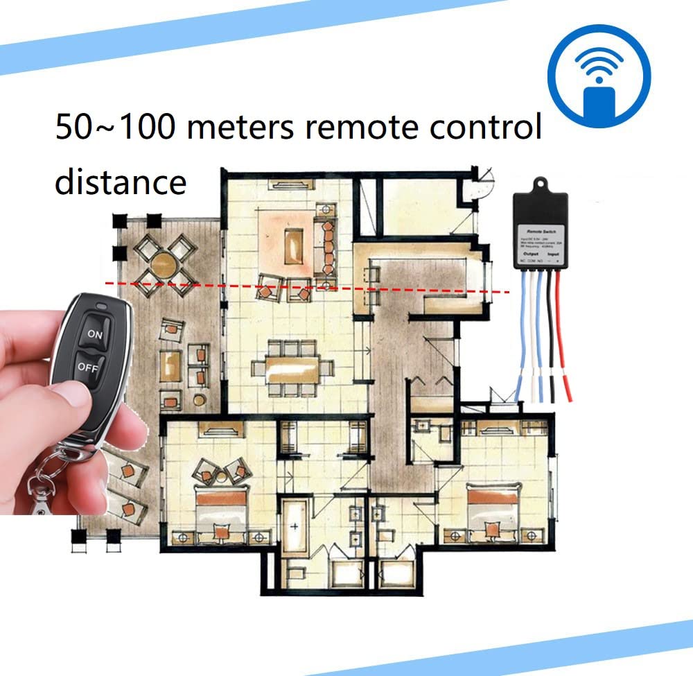 QIACHIP Mini Funkfernbedienungsschalter DC 6V 12V 24V 1 Kanal RF-Relais, selbsthaltender Schalter für LED-Licht, Auto-Batterie EIN/AUS