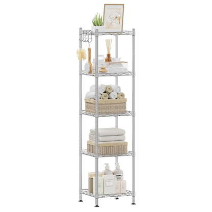 SONGMICS Storage Shelf, Small Metal Wire Shelving Unit, Adjustable Shelves, for Small Spaces, Garage, Bedroom, Living Room, Kitchen, Pantry, 5 Tier, 11.8 x 11.8 x 47.6 Inches, Ink Black ULGR123BH01