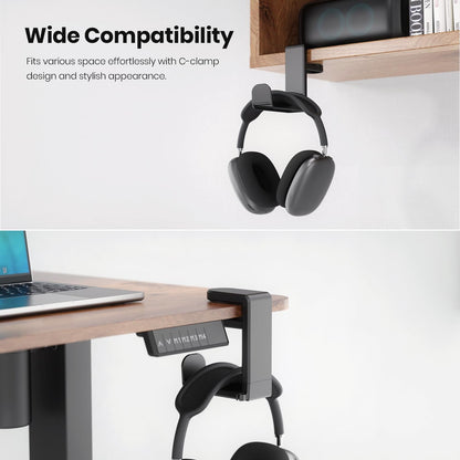 PC Gaming Headset Kopfhörerhakenhalterung, Kopfhörerständer mit verstellbarer und drehbarer Armklemme, Untertischdesign, universelle Passform, integrierter Kabelclip-Organizer EURPMASK