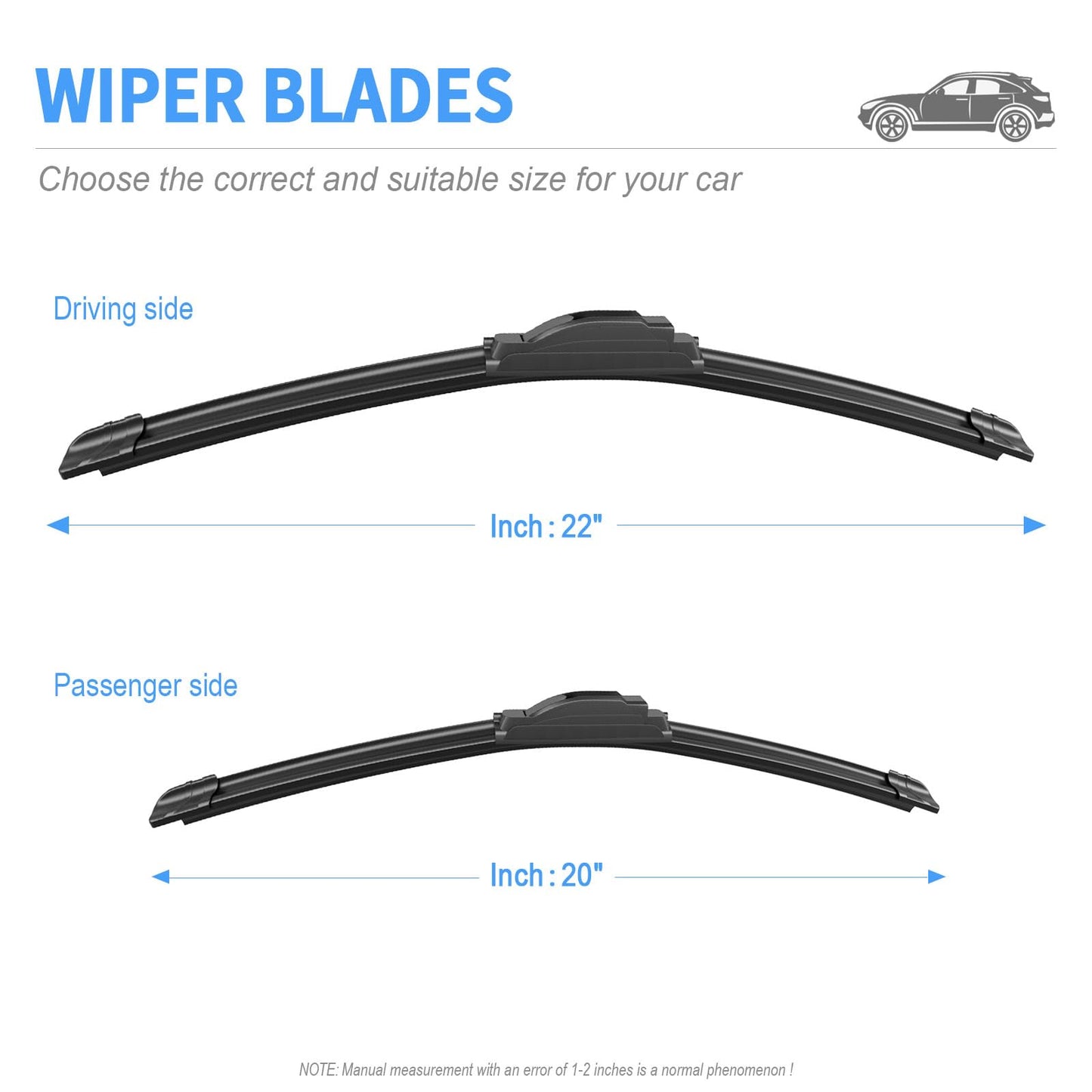 Gavimnal® 20"+20" Silicone Wiper Blades Replacement For Ford Explorer 2005-2010,F-150 1999-2007,All-Season Front Windshield Wiper Blades(Set of 2)
