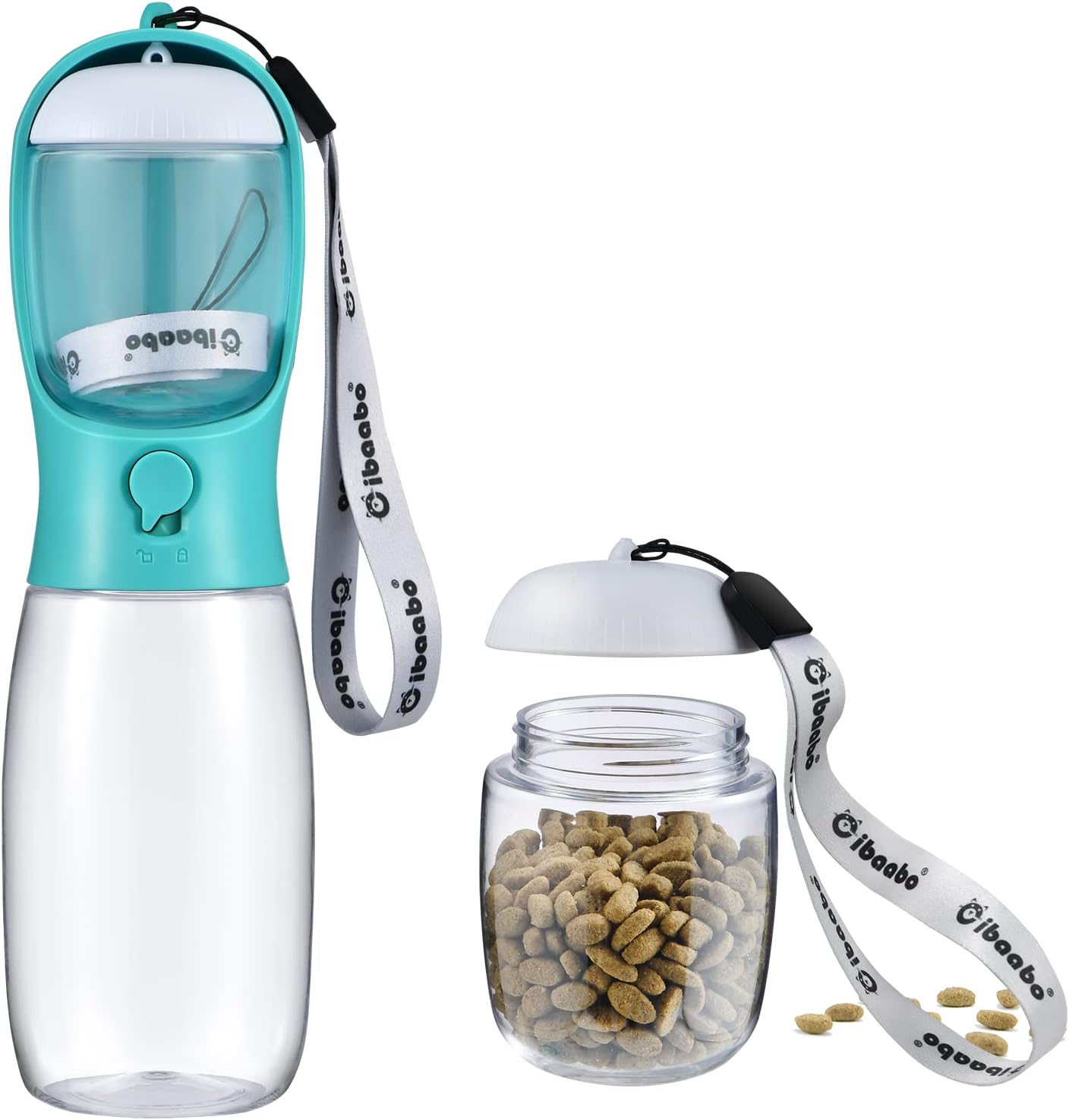 Cibaabo Dog Water Bottle with Food Container, Travel Puppy Water Bowl, Portable Pet Dispenser, Dog Gift Stuff Accessories Items, Puppy Essentials Necessities for Yorkie Cat Walking and Hiking