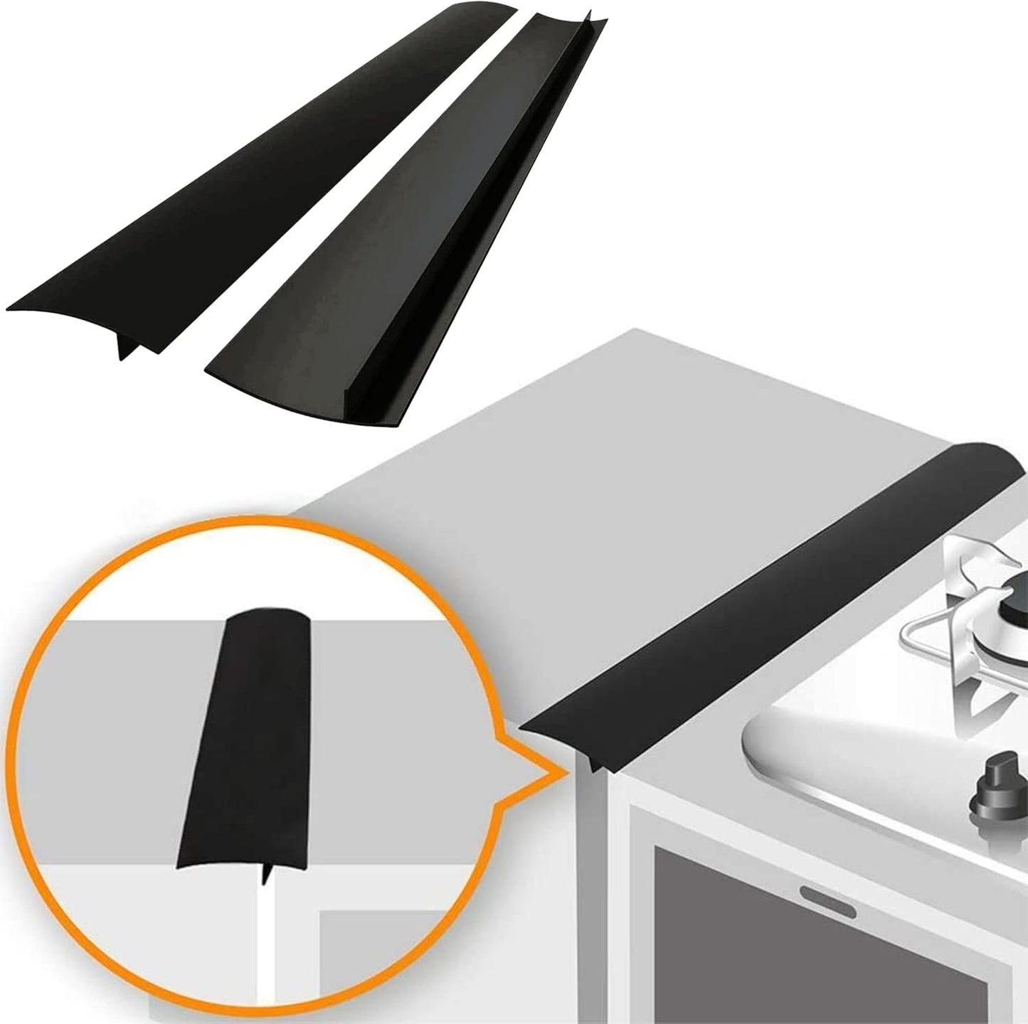 Linda’s Essentials Silicone Stove Gap Covers (2 Pack), Heat Resistant Oven Gap Filler Seals Spaces Between Stovetop and Counter, Easy to Clean Stove Guard (21 Inches, Black)