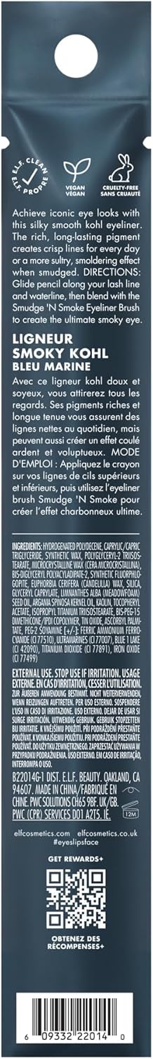 e.l.f. Smoky Kohl Eyeliner, Augenstift für langanhaltende, ausdrucksstarke, hochpigmentierte Make-up-Looks, vegan & tierversuchsfrei, Black Velvet