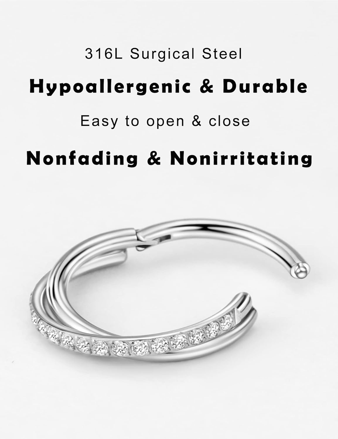 TDEBA Conch Piercing Schmuck, 316L Chirurgenstahl Segment Nasenring, CZ Knorpel Ohrringe, Lippenring, Segment Helix Rook Nahtloser Clicker Piercing Schmuck