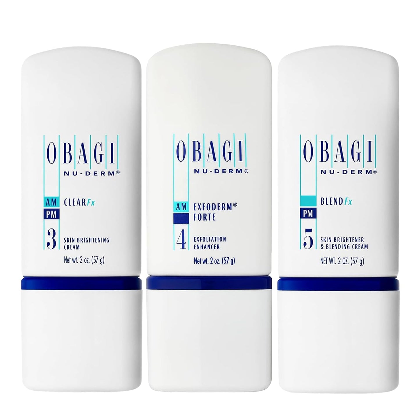 Obagi Medical Nu-Derm Hyperpigmentation Essentials with Clear Fx Cream, Blend Fx Night Cream, & Exfoderm Forte Exfoliator – Brightening & Exfoliating Hyperpigmentation Regimen