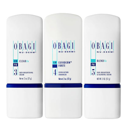Obagi Medical Nu-Derm Hyperpigmentation Essentials with Clear Fx Cream, Blend Fx Night Cream, & Exfoderm Forte Exfoliator – Brightening & Exfoliating Hyperpigmentation Regimen
