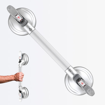 15-Inch Shower Handle - Upgraded Grab Bar with Strong Suction Cups for Bathtub & Shower Safety, Ideal for Seniors, Elderly, Disabled -Silver