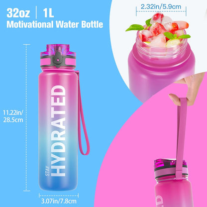 Sahara Sailor Trinkflasche, 950ml Motivations-Sportflasche mit Zeitmarkierung – Trinkzeiten – Tritan, BPA-frei, weite Öffnung auslaufsicher, Fast-Flow-Technologie mit Reinigungsbürste (1 Flasche)