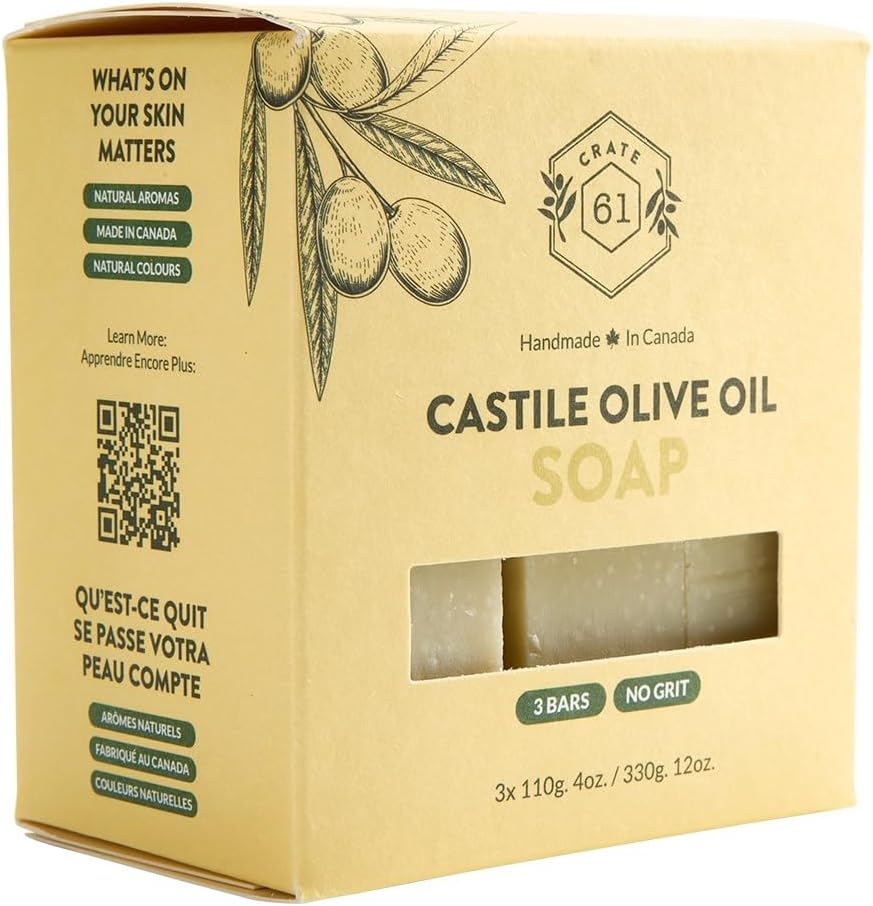 CRATE 61 ORGANICS Vegane Naturseife, handgemachte Seife mit hochwertigen ätherischen Ölen, kaltgepresst für Gesicht und Körper für Männer und Frauen, 3er-Pack (4 oz, Riegel) (Eucamint)