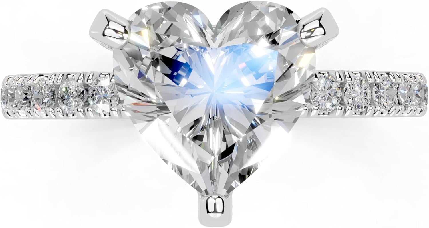 Heart Cut Lab Grown Diamond IGI Certified 3 Prong Hidden Halo Engagement Anniversary Wedding Ring in 14K Gold, Platinium for Women (1.0-5.0 Ct, F-G Color, VS1-VS2 Clarity)