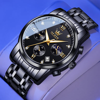 OLEVS Uhren für Herren Dresswatch mit Datumsanzeige Klassische Armbanduhren Multifunktionale leuchtende Herren Edelstahl-Armbanduhr Wasserdichter Chronograph Herren Business-Uhren