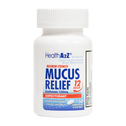 HealthA2Z® Mucus Relief | Guaifenesin 1200 mg | 100 Tablets | 12 Hour | Expectorant | Relieves Chest Congestion | Thins and Loosens Mucus (100 Tablets) (Pack of 2)