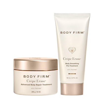 BODY FIRM Crepe Erase 2-Step Treatment, Anti-Aging Skin Care, Firming Moisturizer Cream + Body Exfoliating Pre-Treatment, Supports Wrinkle, Crepe Skin, Collagen