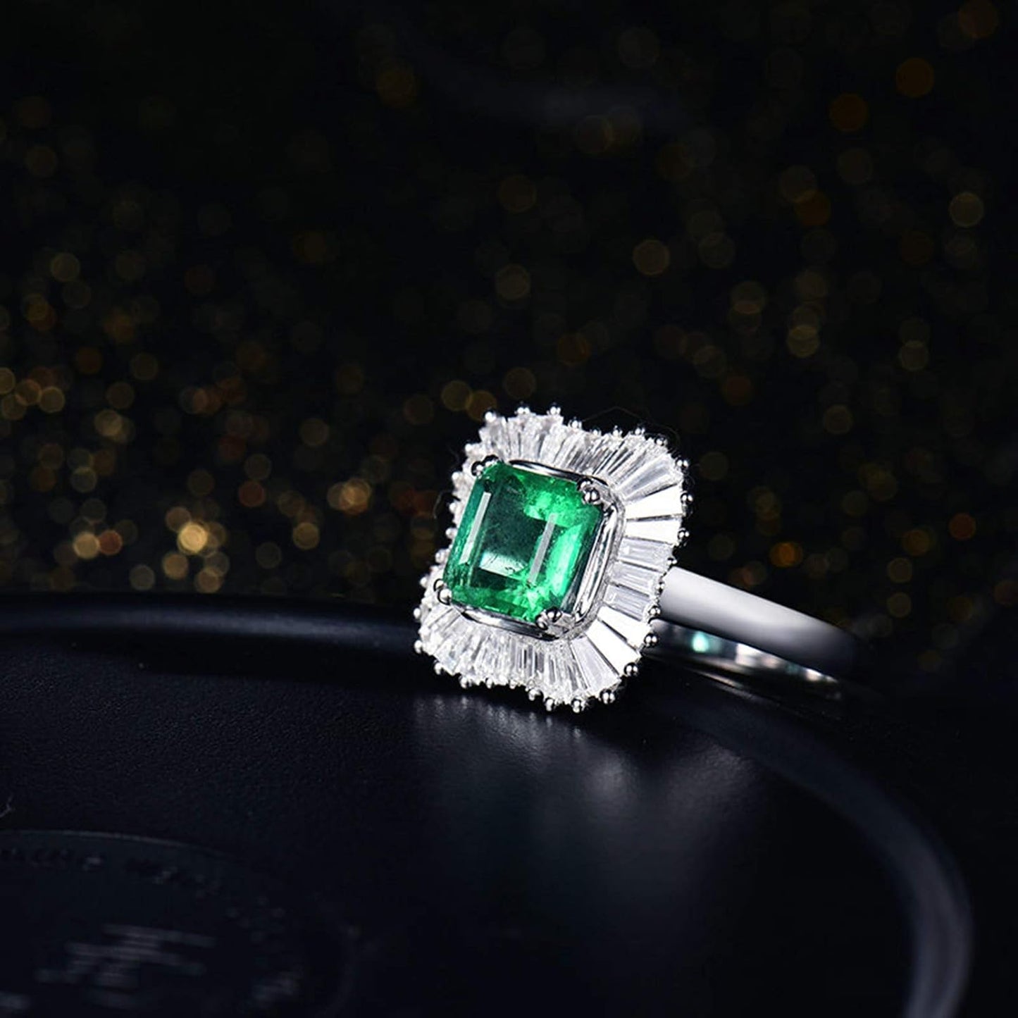 AmDxD White Gold Rings for Women, Anniversary Ring for Wife Halo Ring 1.5ct Emerald with 0.73ct Diamond Birthday Gifts | Valentine Gifts