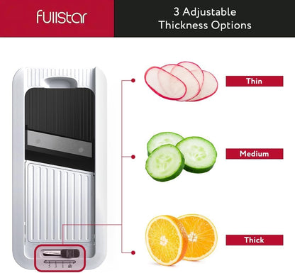 Fullstar Gemüsehacker und Mandolinenschneider - Julienne-Schneider, Würfelschneider, Reibe für Lebensmittel, Gemüse, Zwiebeln, Gurken, Tomaten, Salat, Kartoffeln, Käse - Küchenutensilien & Gadgets (Kompakt 6-in-1, Weiß)