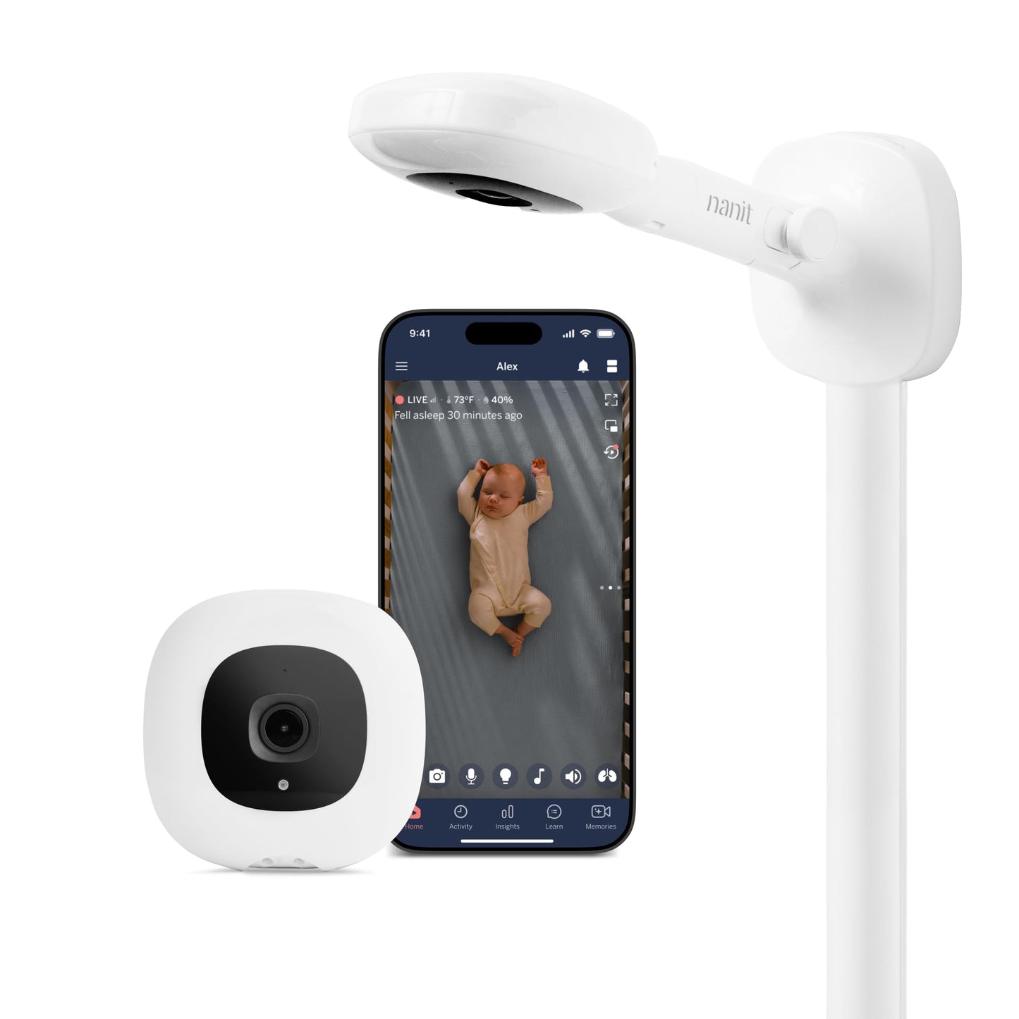 Nanit Pro Smart Baby Monitor - Camera & Floor Stand - 1080p Wi-Fi Video Camera, 2-Way Audio, See Your Baby from Anywhere, Sound/Motion/Cry Notifications, Night Vision